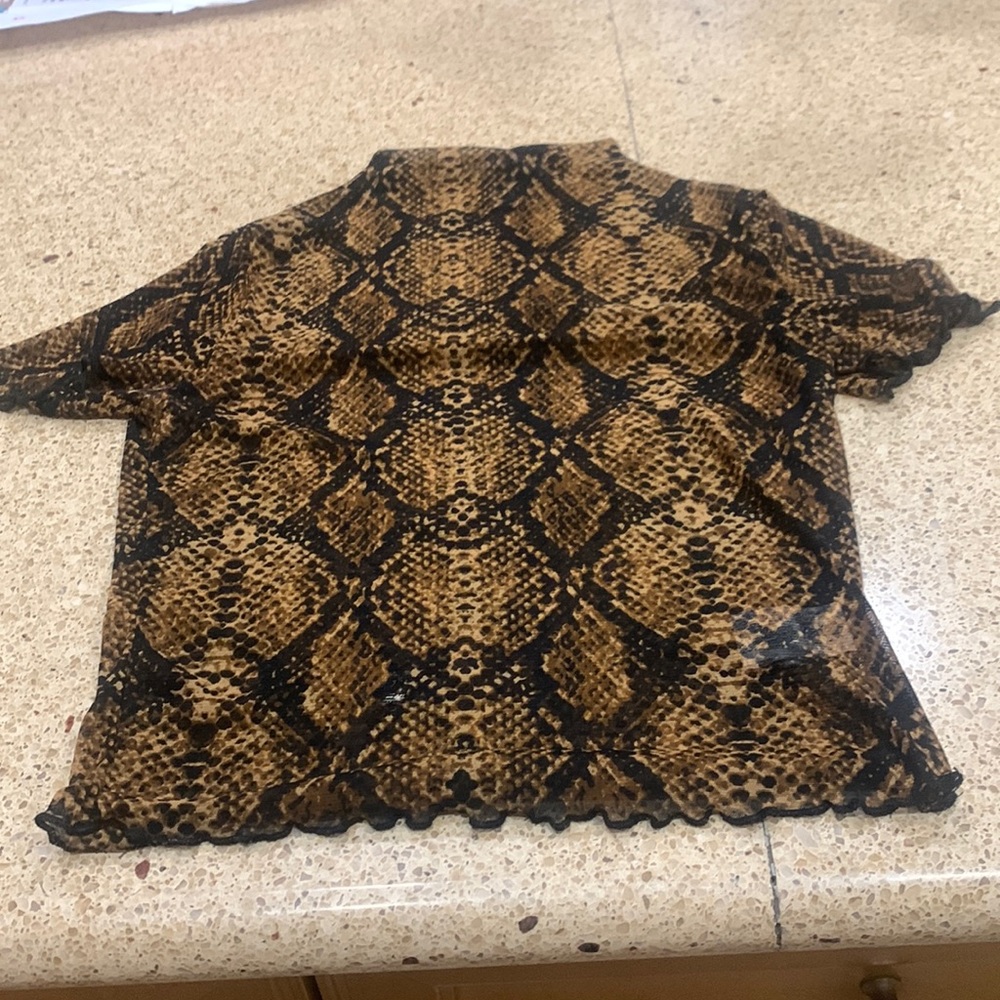 Snakeskin Sheer Brown and Black Print Mock Neck Top